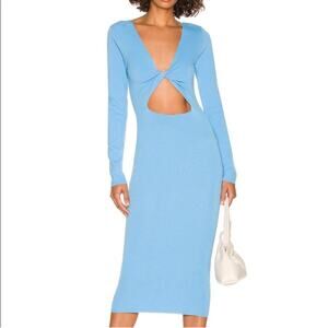 Bardot Women’s Eliana Twist Front Long Sleeve Knit Blue Midi Dress Size S
